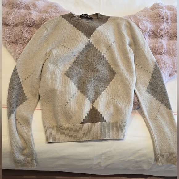 Loro Piana Sweaters - Loro Piana Cream and Gray Argyle Crewneck Sweater